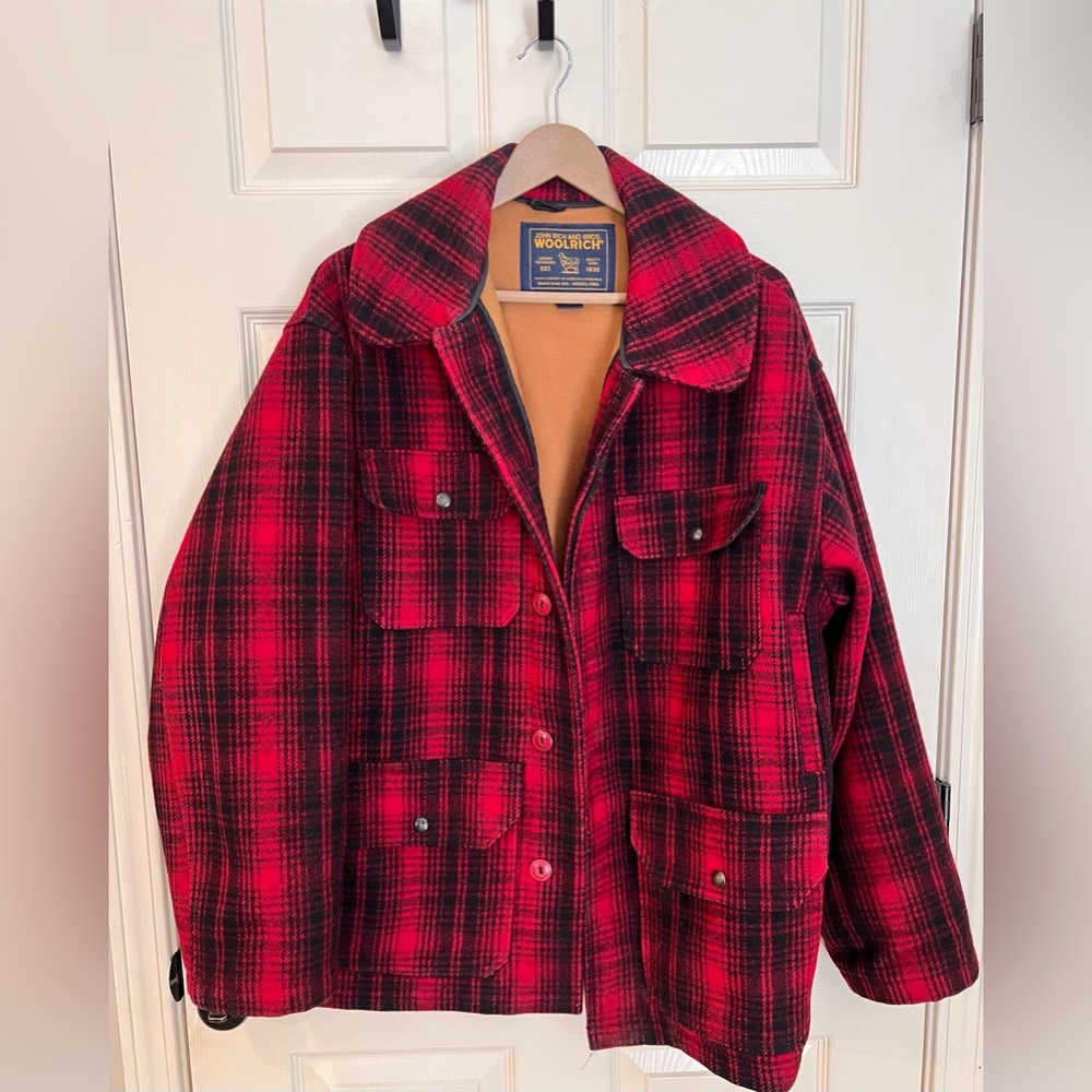 Vintage Woolrich Red & Black Plaid Wool Mackinaw Hunting Jacket Mens